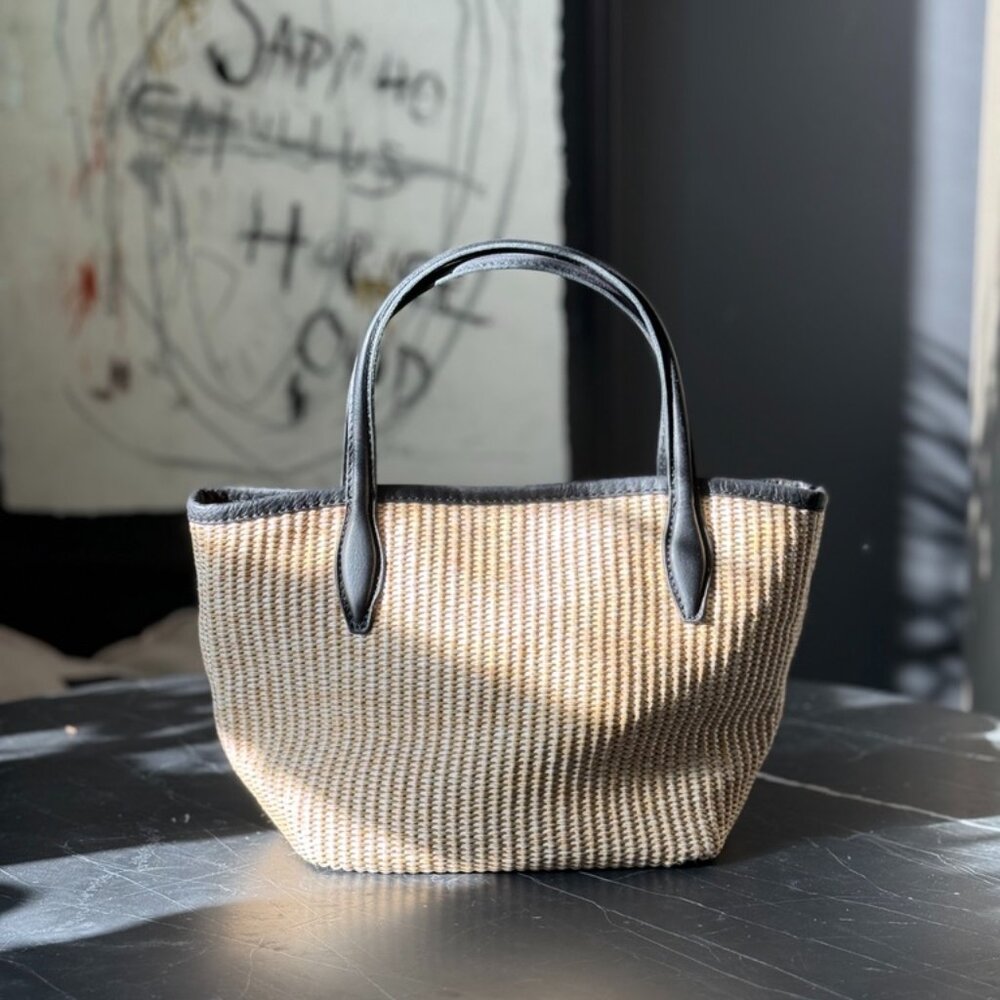 Madewell Mini Shopper Tote in Leather-Trimmed Straw